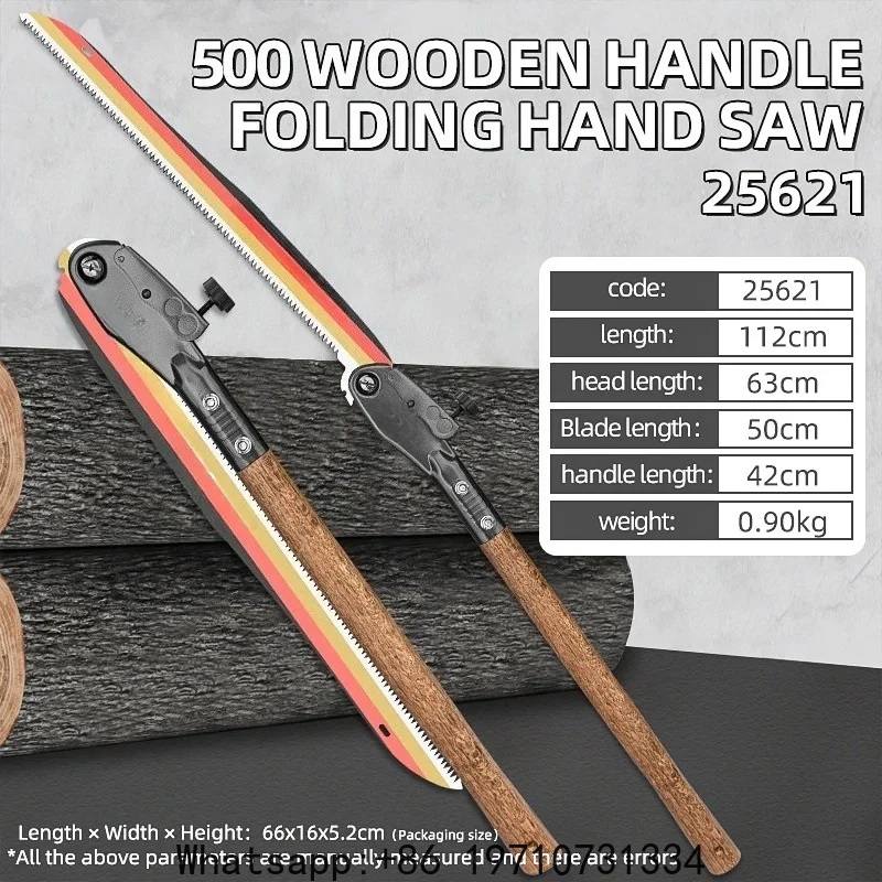 112CM Outdoor Folding Saw - Manganese Steel Pruning Saw for Wood Cutting Extended Hand Saw with Wood Handle