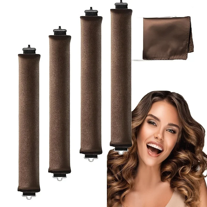 4 Hooks Rubber Curling Tool No Heat Curling Iron Big Wave Curling Tool Sleep Curling Plus Silk Scarf, Holiday Makeup, Christmas