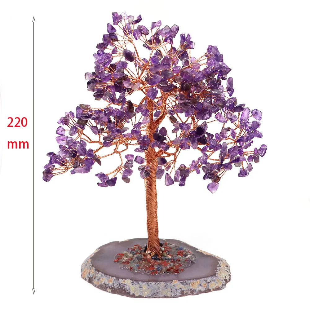 Crystal Money Tree Copper Wire Wrapped Agate Stone Base Potted Plant Crafts Gemstone Reiki Chakra Tree Feng Shui Home Decoration