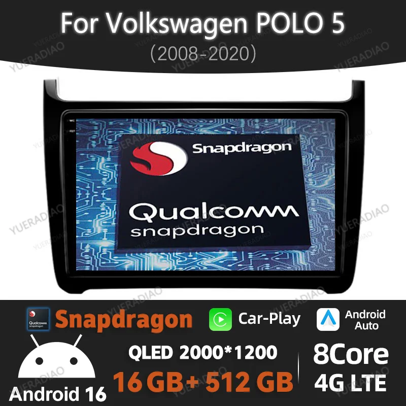 Android 16 Carplay Auto Car Radio For VW Volkswagen POLO 5 2008 - 2020 Vento Multimedia Stereo Video Player 4G WIFI GPS NAVI DSP