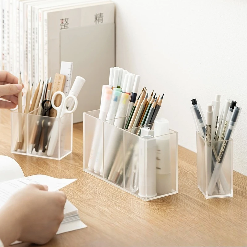 

Transparent Frosted Office Simple Storage Pen Holder, Student Learning Multifunctional Pen Case