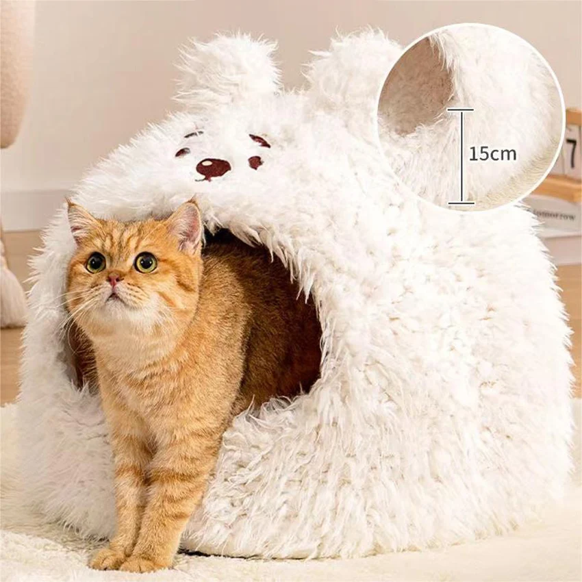 Enclosed cat house Winter pet house Cute cartoon little kennel Teddy Bichon Bear Pomeranian dog sofa Cat bed Fleece bed