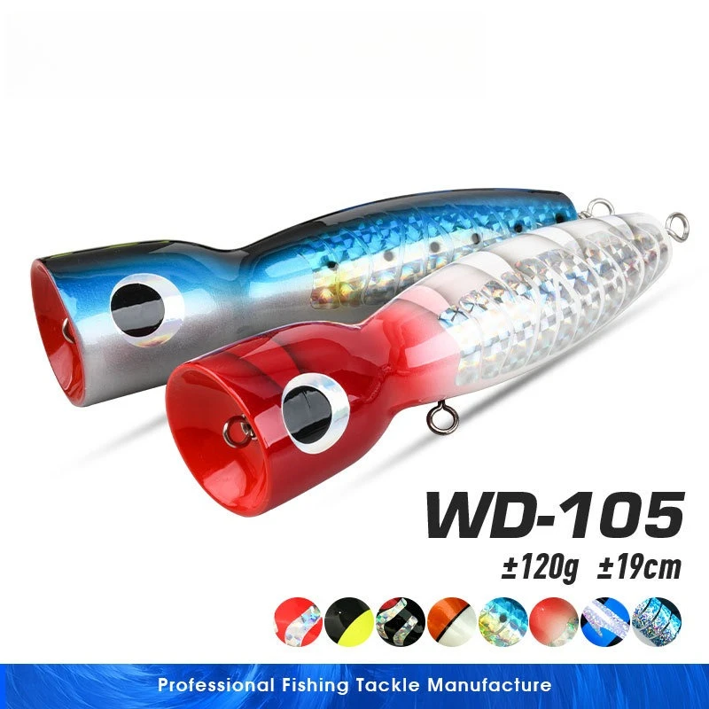 

1pcs Topwater Floating Surface Bait With Treble Hooks Giant wooden bait 120g Big Mouth Saltwater Sea Hard Baits Fishing Goods