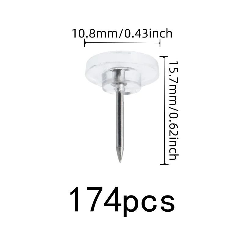 Compact Discrete Design Flat Top Map Pins, 174 pcs, DIY Decoration Wall, Easy Push Sharp Pin for DIY Decoration Wall