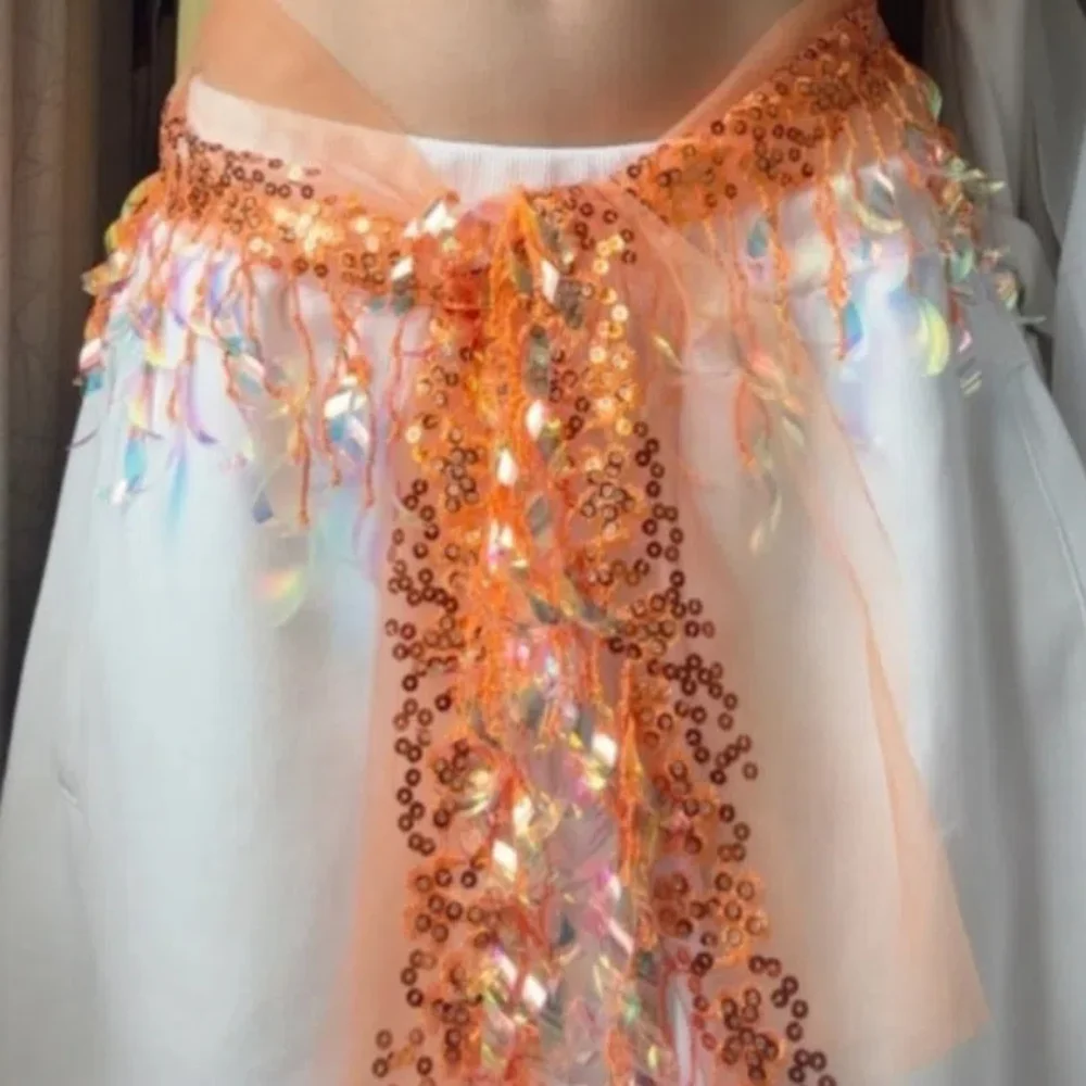 الجينز ديكور الجاز الرقص وشاح الورك الهيب هوب Y2K شرابات حزام الثلاثي وشاح قميص موسع الترتر حزام الخصر اكسسوارات