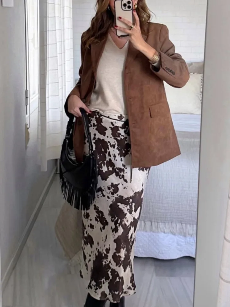Conjunto de calças com estampa animal feminino 2025 nova moda primavera casual solto conjuntos de duas peças camisa de manga longa + calças retas elásticas ternos