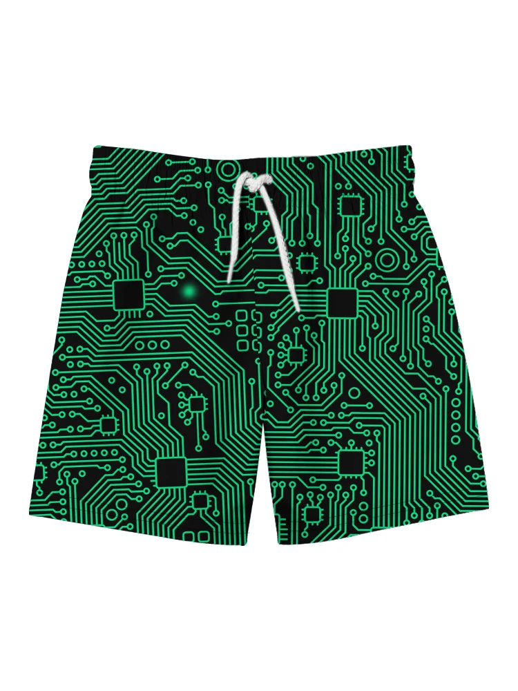 Hot selling men's large size casual beach pants circuit pattern 3D digital printing men's fashion shorts