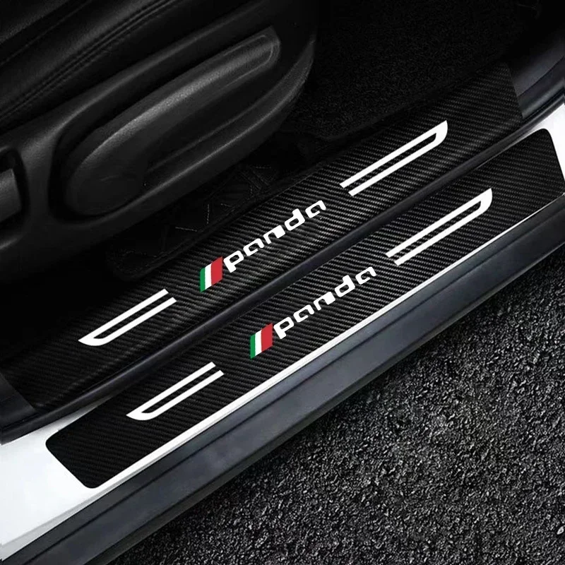 Car Threshold Scuff Plate Carbon Fiber Door Sill Protector Sticker For Fiat PANDA Badge Auto Door Welcome Pedal Guards Film