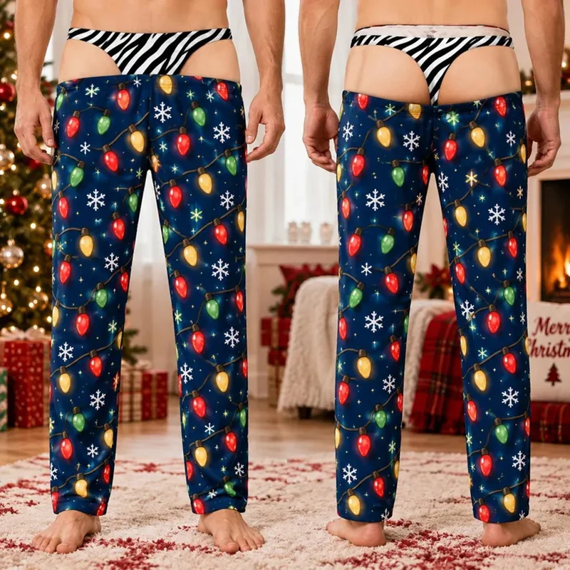 Christmas Funny Christmas Print Pajama Trousers Men Elastic Drawstring Waist Loose Fit Casual Home Lounge Sleep Pants Prank Gift