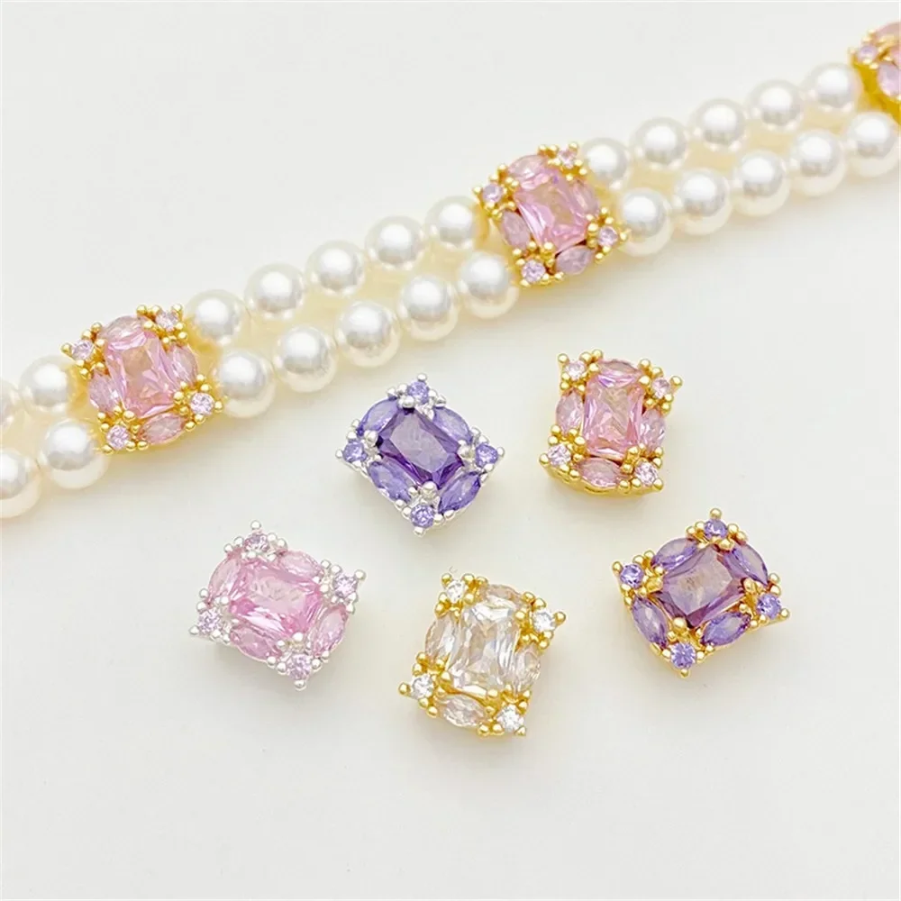 14K Gold Inlaid Zircon Square Beads Loose Beads Handmade DIY String Bracelet Necklace Jewelry Material Accessories