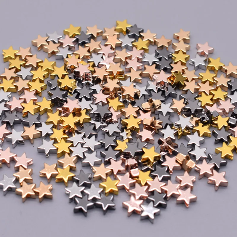 

6/8mm Pentagram Five-pointed Star Beads Gold Color Metal Copper Loose Spacer beads for Jewelry Making DIY Bracelet hole 1.7mm