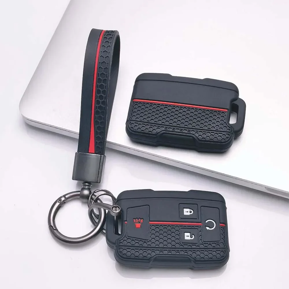 Silicone Car Key Cover Case Fob for Chevrolet Suburban Silverado GMC Terrain Yukon Tahoe Sierra Smart Auto Accessories Key Ring view 3