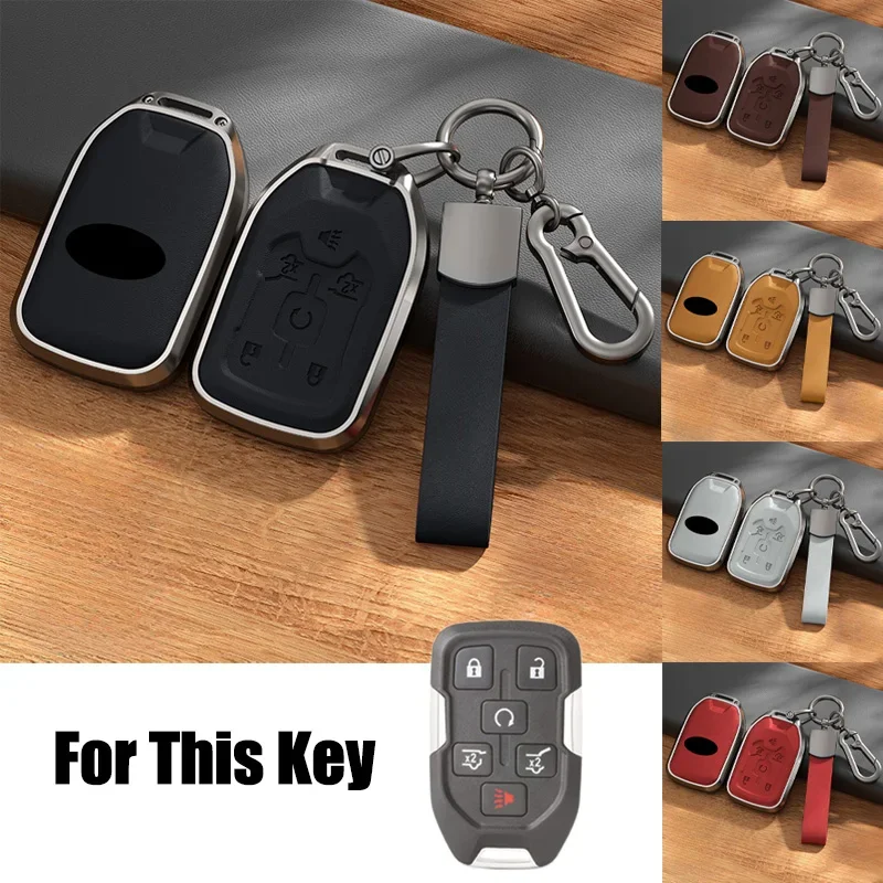 Aluminum Alloy Leather Car Remote Smart Key Case Cover Bag With Keychain For GMC Terrain Sierra Acadia For Chevrolet Silverado