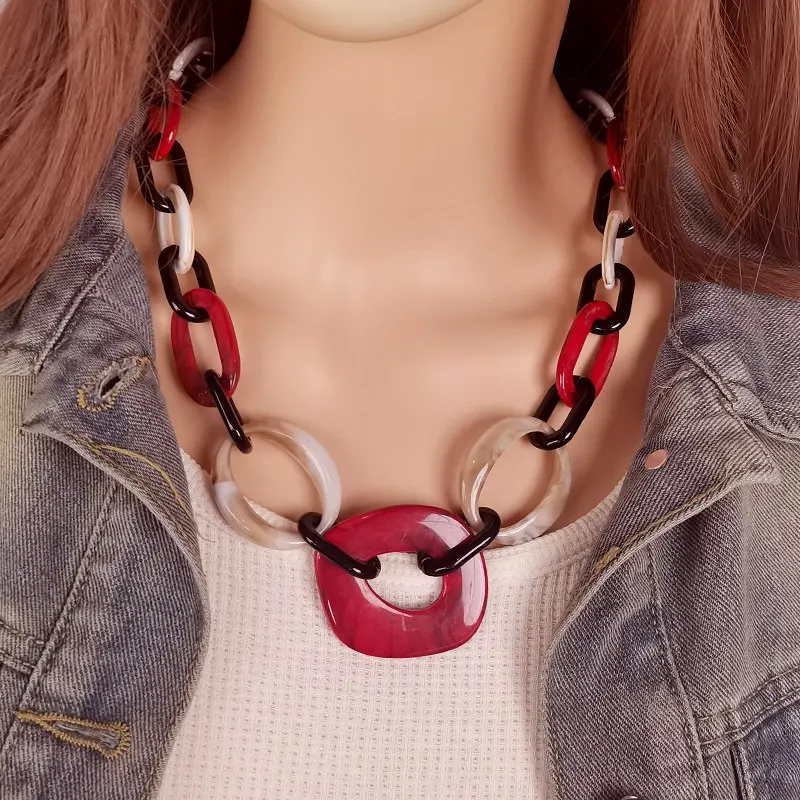 Handmade Color Block Geometric Necklace for Women Unique Statement Fashionable Daily Wear Acrylic Jewelry Free Shipping