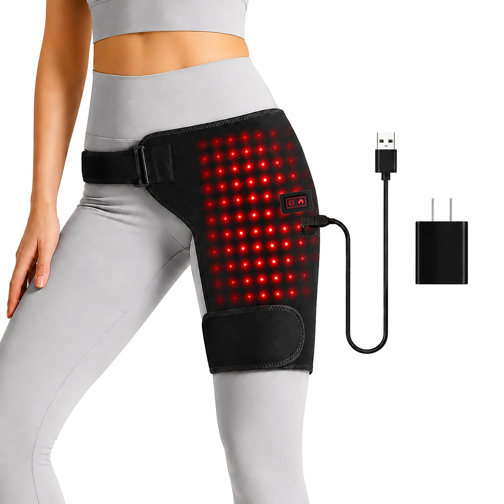 Red Light Hip Heating Pad USB Powered Heated Hip Wrap 3 Heat Levels 3 Massage Modes Adjustable Hip Thigh Belt Wearable Wrap