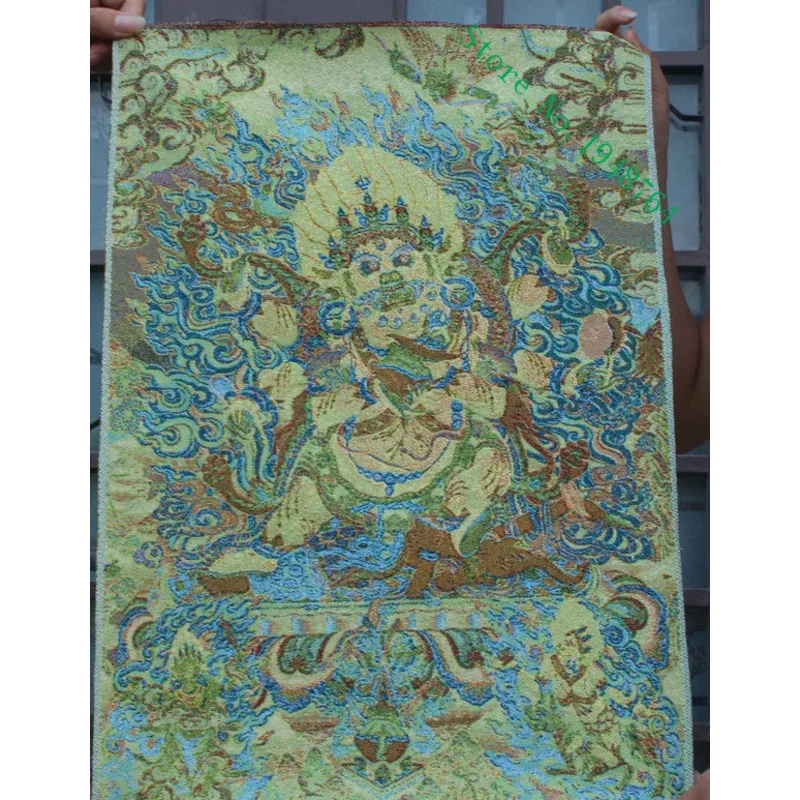 35 inch Tibet silk embroidery 6 arms Mahakala wrathful deity Buddha tangka painting mural