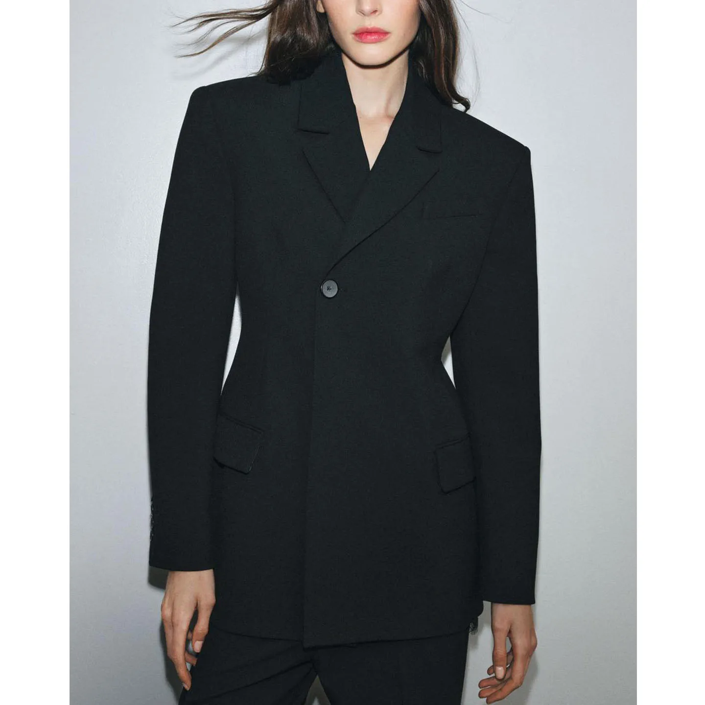 Casual Sle a medida Jaet botón decorado ajuste suelto cuello irt adelgazamiento pantalones largos fibra de poliéster longitud Regular Sve