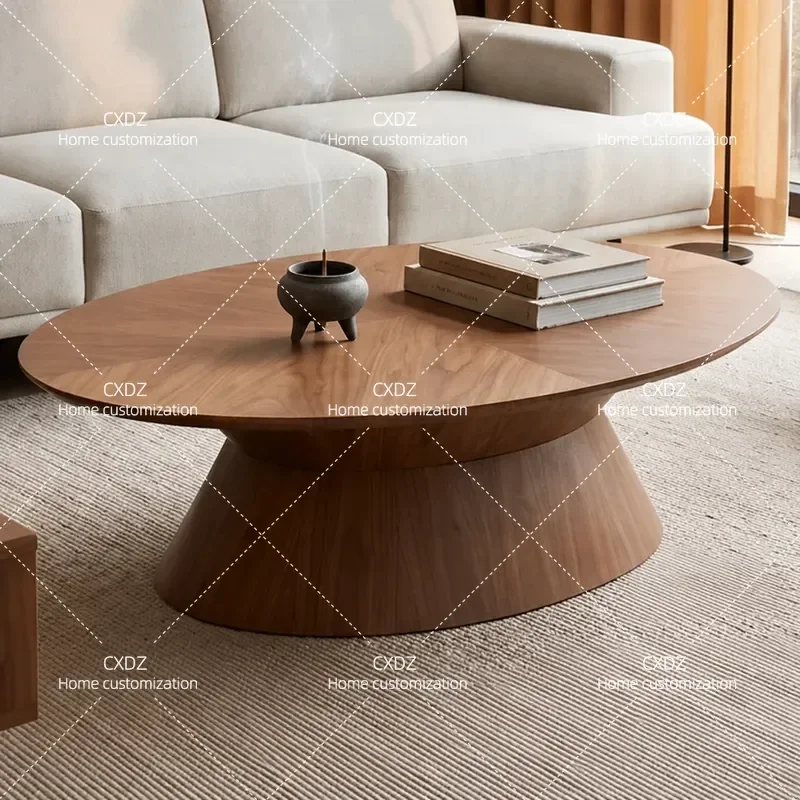 Medieval Style Walnut Solid Wood Coffee Table Oval Low Table for Living Room High End Household Furniture
