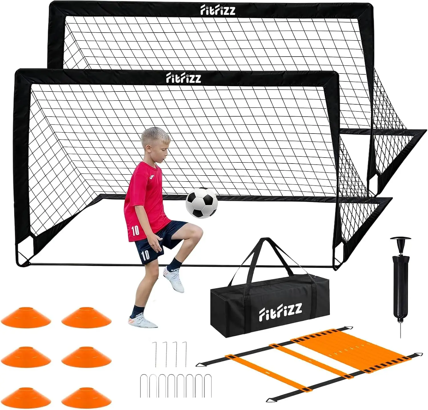 

6x4ft Pop Up Soccer Goal Set with Ball, Ladder, Cones, Portable Backyard Training Equipment