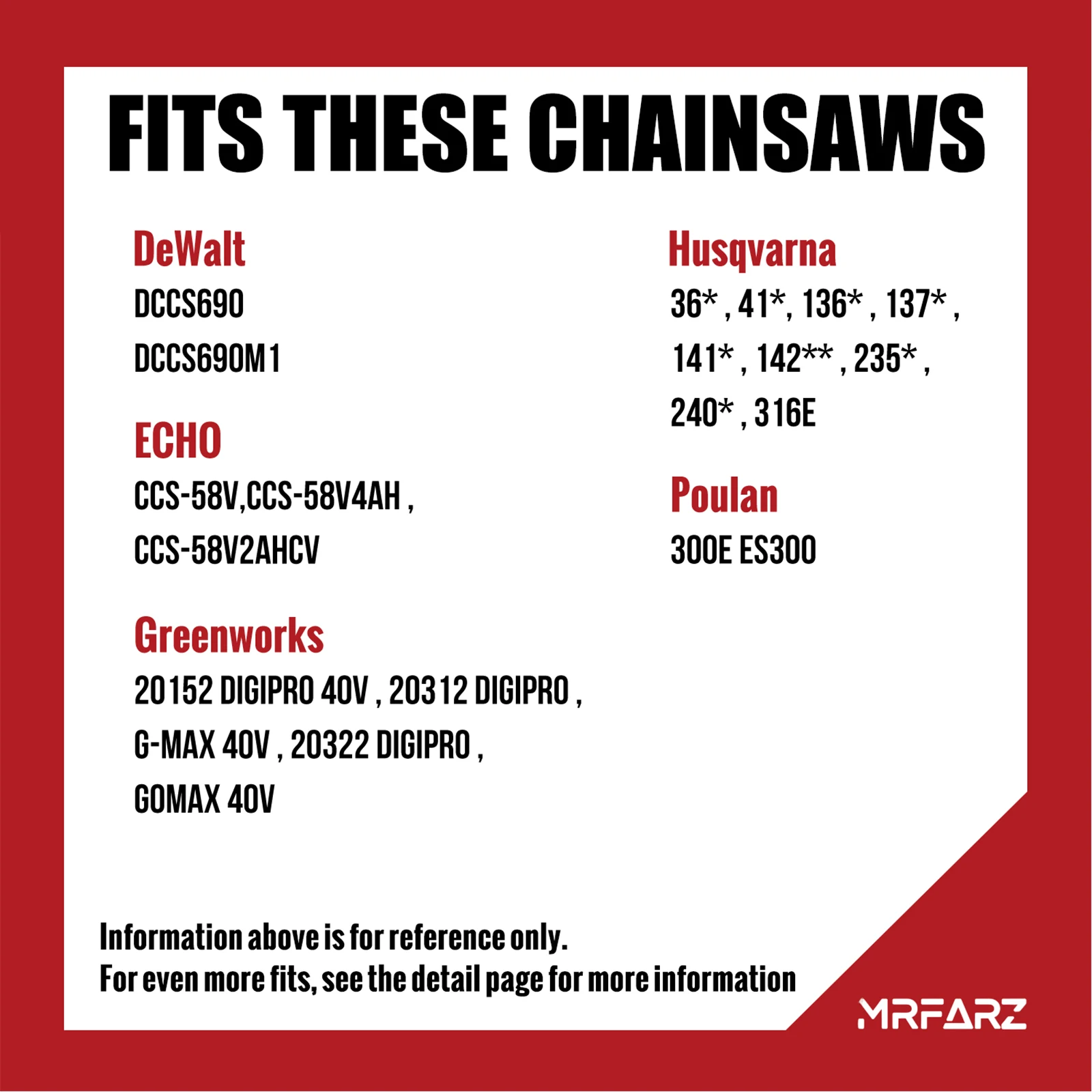 MRFARZ 2-Pack Chainsaw Chain 16 Inch 3/8" LP Pitch .043" Gauge 56 Drive Links R56 Fits M18 Fuel, Ego CS1613, Dewalt DCCS690