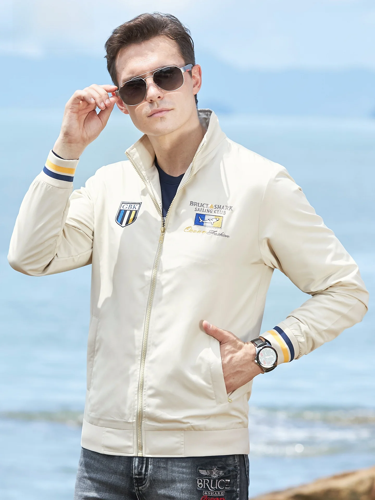 

Мужская приталенная куртка Bruce & Ark: новая осенняя спортивная верхняя одежда свободного кроя больших размеров, модный городской стиль, кардиган на молнии