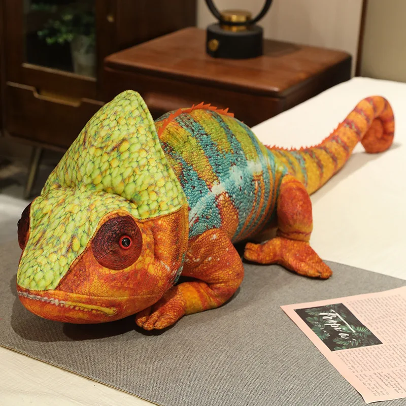 70/100cm Simulation Chameleon Plush Lifelike Long Tail Colourful Wild Animal Joke Props Zoo Souvenir