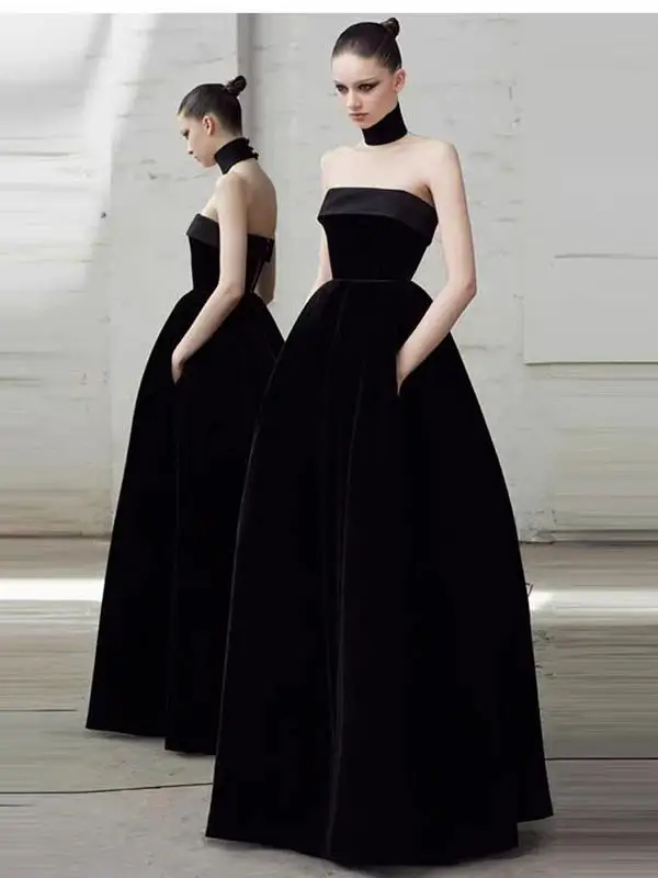 E Vestido Largo de Terciopelo Ne para Fiesta de Cumpleaños, Actuaciones, Reuniones Anus de Empresa y Bodas