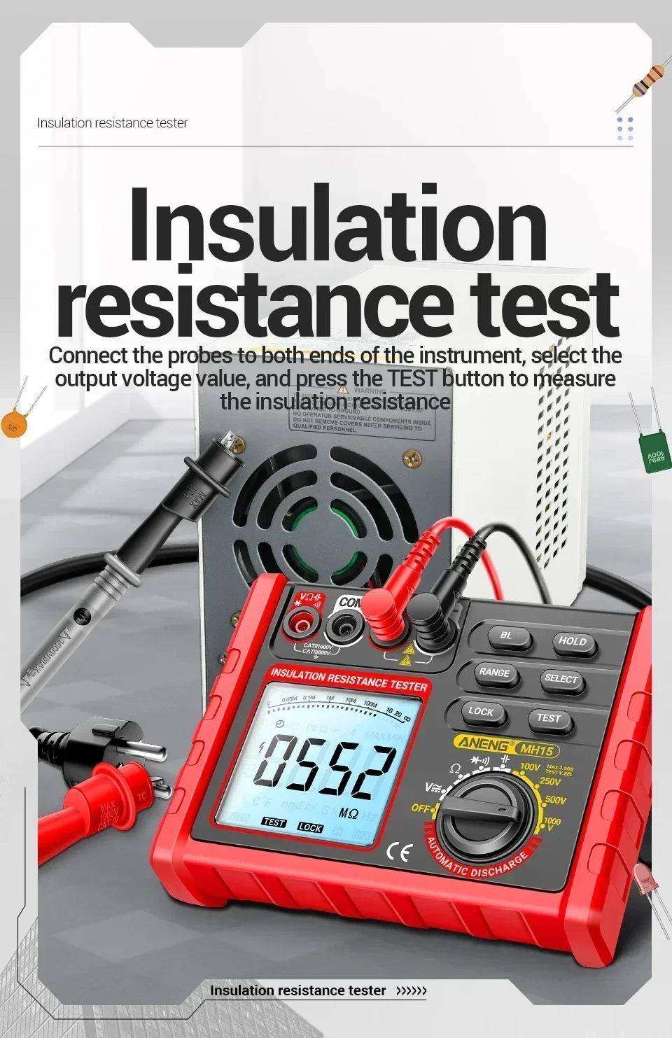 ANENG MH15 Digitaler Megger-Tester 6000 Zähler Isolationswiderstandsmessgerät 100V 250V 500V 1000V Isolationsmessgerät Stromkreisprüfgerät – Detail 8