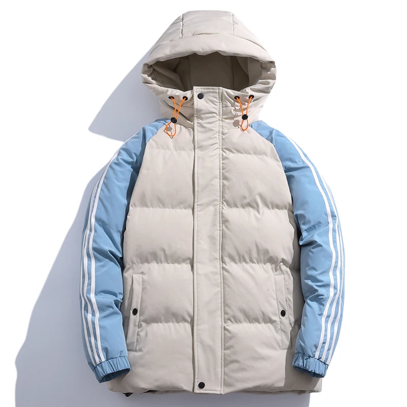 Heren Puffer Donzen Katoenen Jas Heren Mode Streep Capuchon Gewatteerde Warme Jassen Winddichte Parka 'S 2024 Nieuwe Plus Size 7xl 8xl