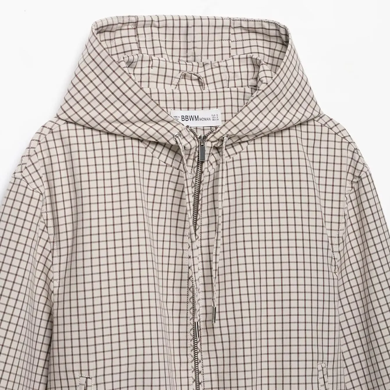 Fashionable Plaid Hooded Jacket Women's Short Outerwear Polyester Standard Fit Long Sleeve Zipper Closure Autumn New Arrival