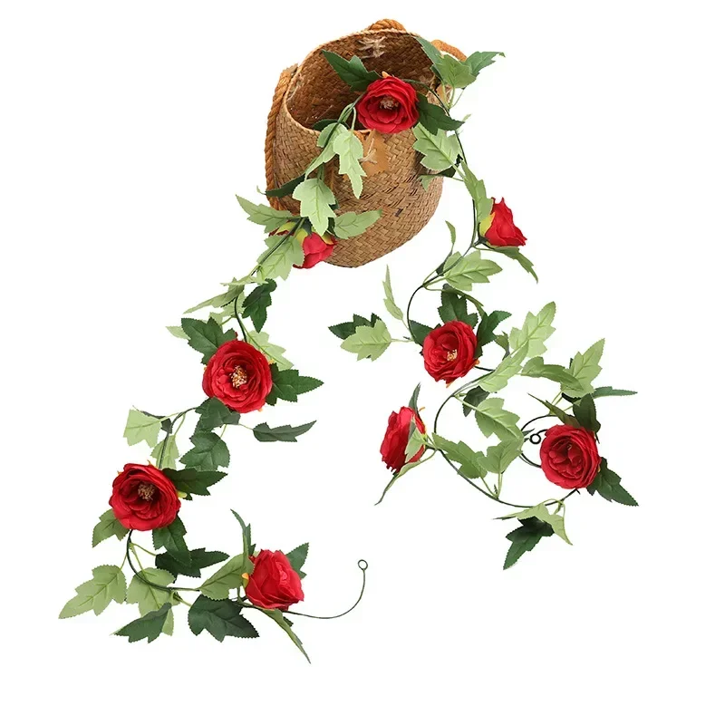 人工シルクローズ,偽のバラ,2m,偽の花,緑の植物,家,オーディオ,装飾,シミュレーションピンク,赤いバラ,結婚式の装飾