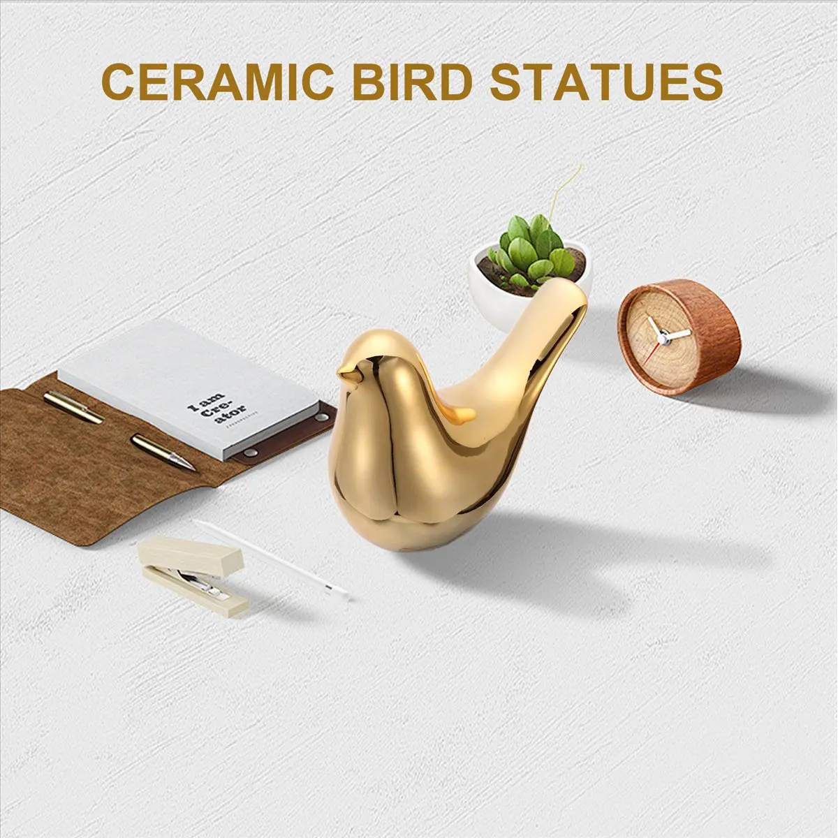 2026 Trend- House Figurines Modern Ceramic Bird Statues Animal Sculpture Home Decoration Crafts Gold Ceramic -XL