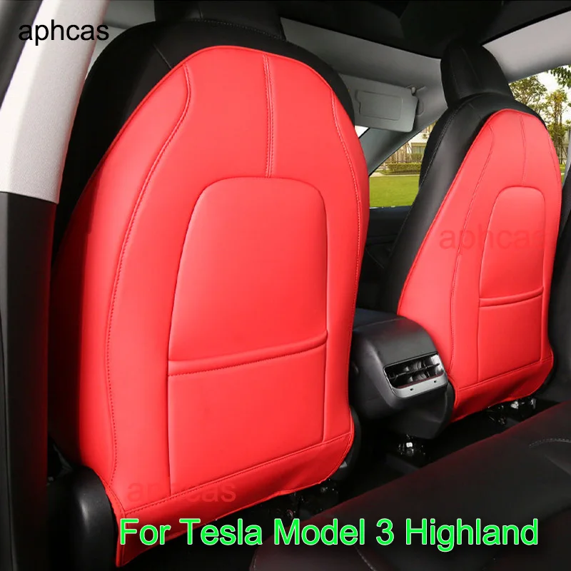 

Universal For Tesla Model 3 2017-2024 Model Y Leather Seat Back Anti Kick Protectors Cover Mats Center Console Seatback Pad Red