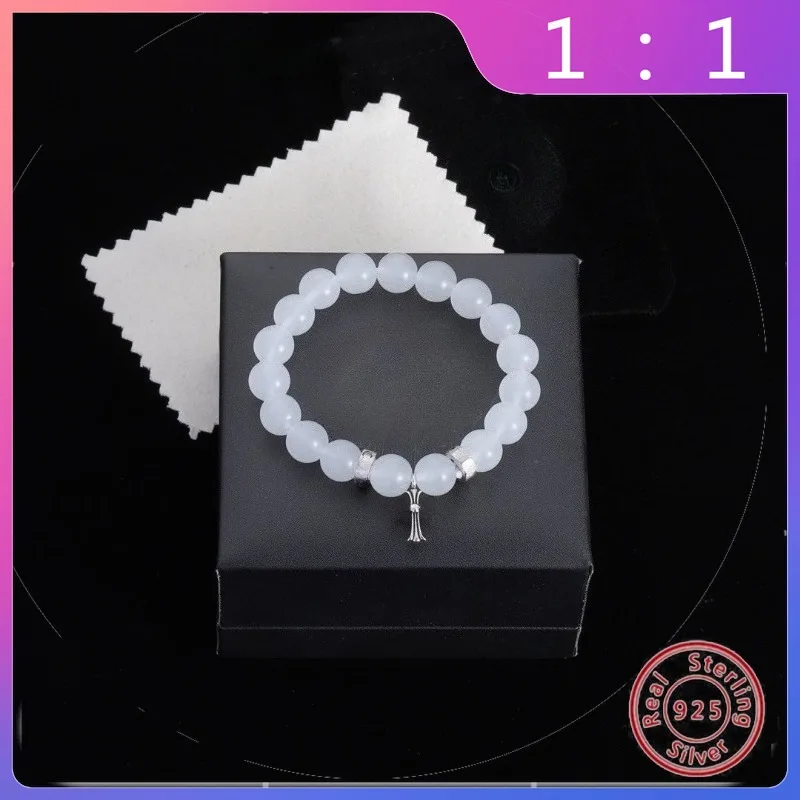 2026 New S925 Silver Hip-hop Punk Fashion Trend Versatile Retro Cat Eye Stone Bead Bracelet Gift Niche
