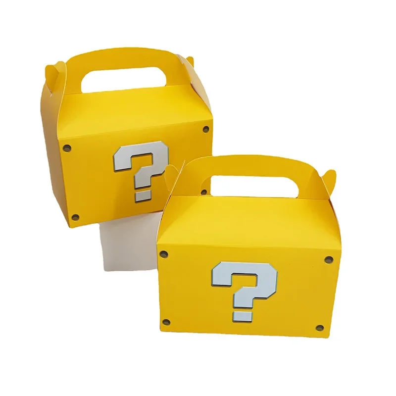 5pcs Large Yellow Question Mark Candy Box With Handle Wedding Favor Gift Box Fold Bread Packaging Bag Birthday Party Decora