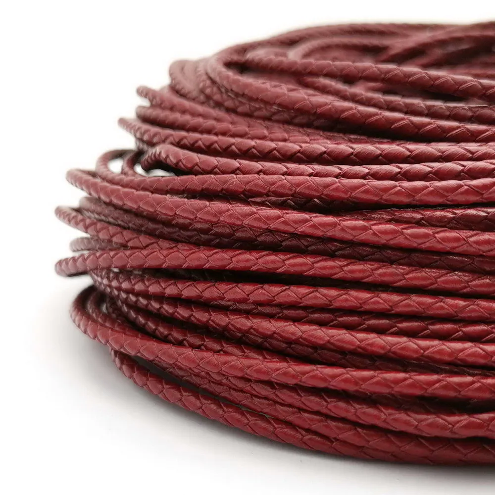 

Aaazee 3mm Darker Red Braided Real Leather Bolo Strap 3mm Round Hawthorn Braid Cord for Jewelry Making