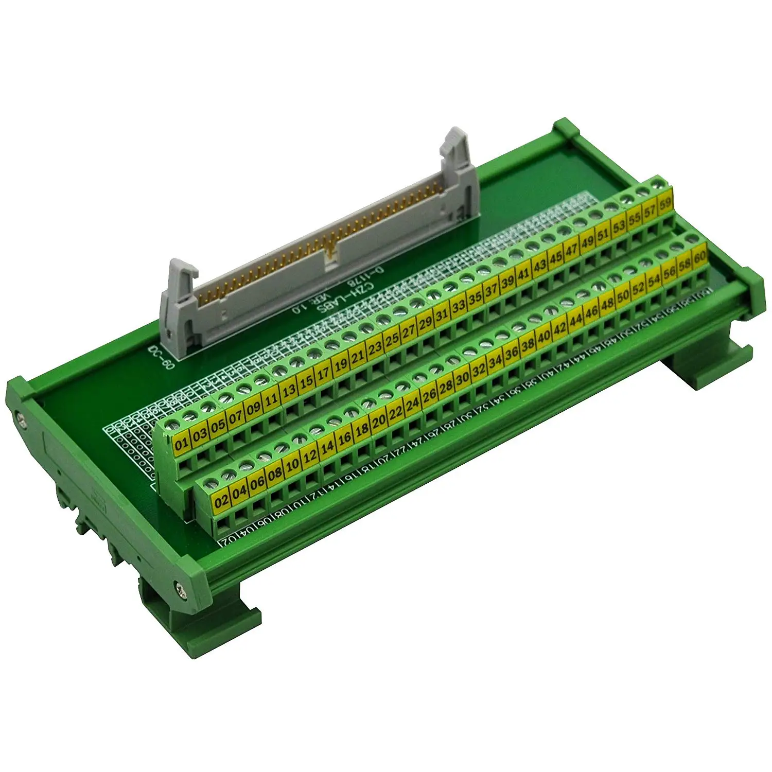 

CZH-LABS DIN Rail Mount IDC-60 Male Header Connector Breakout Board Interface Module, IDC Pitch 0.1", Terminal Block Pitch 0.2"