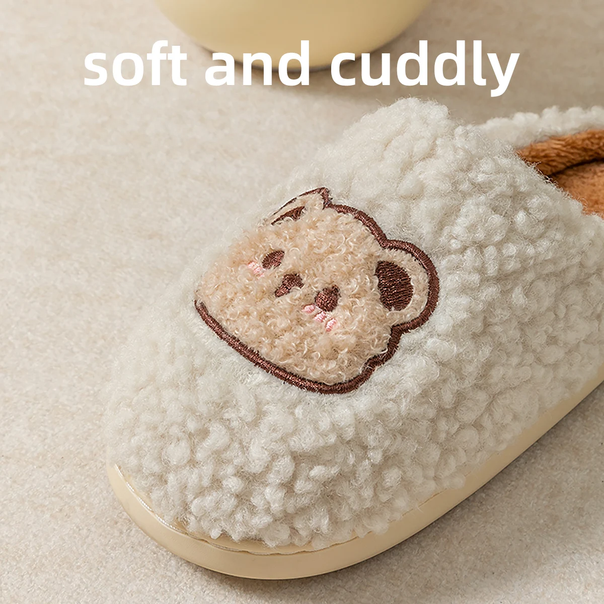 TZLDN Fashion Men's Slippers Winter Warm Cartoon Bear Lovely Indoor Soft Sole Non-slip Dormitory Causal Home Plush Shoes Couple image 2
