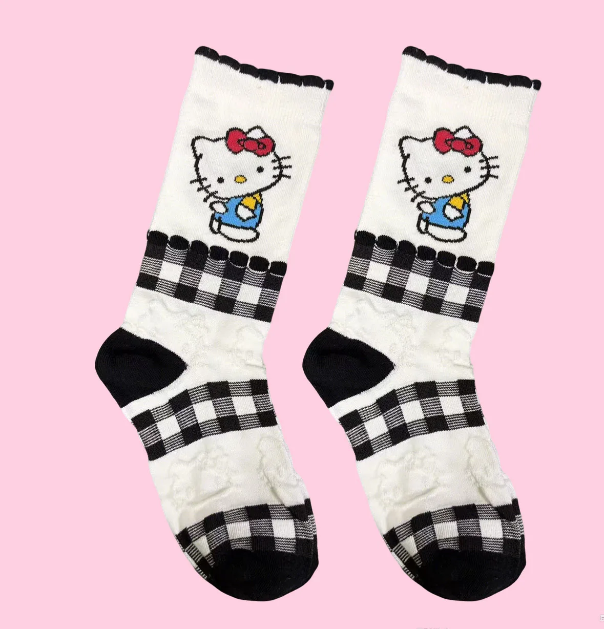 여성용 산리오 헬로 키티 만화 애니메이션 귀여운 종아리 중간 양말 1/5쌍