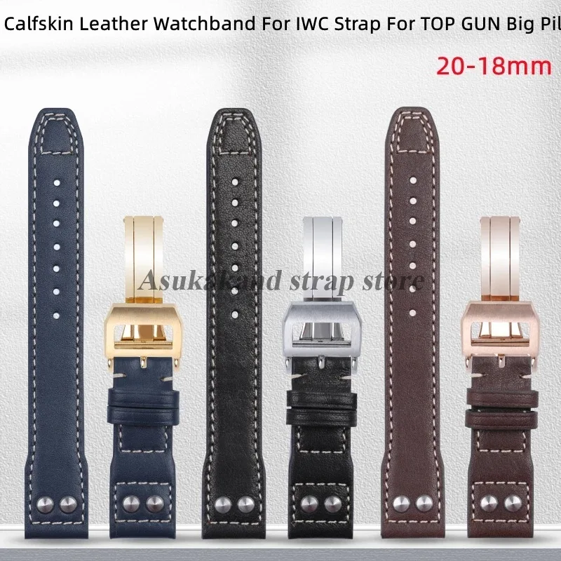 Кожаный ремешок для часов 20 мм, 21 мм, 22 мм для IWC Pilot для португальского Spitfire Fighter, ремешок для часов, складная пряжка, мужской браслет из воловьей кожи