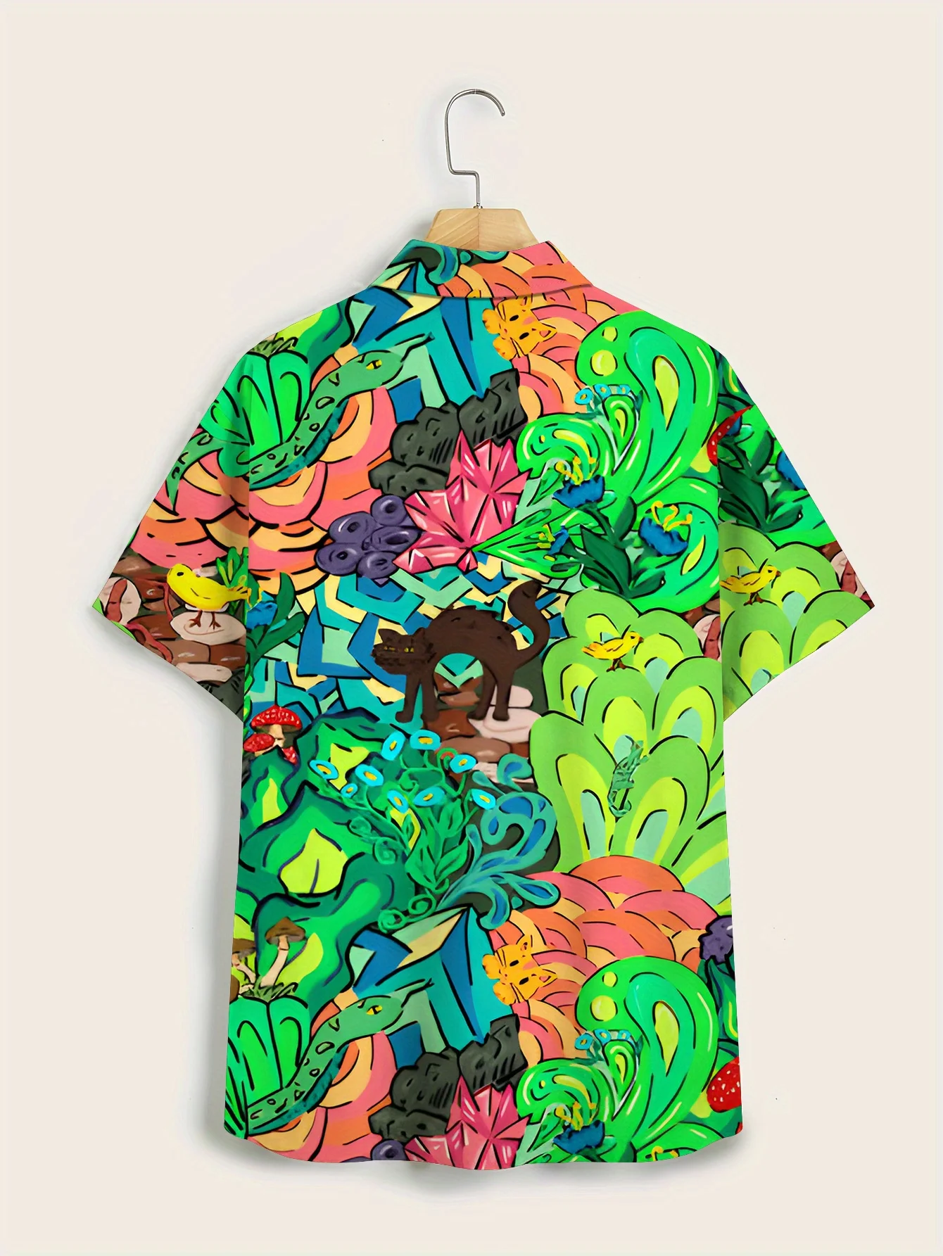 Summer Casual Short Sleeve Shirt men's Comfortable Summer Vacation Top Green Flowers Dopamine Good Looking Interesting Pattern