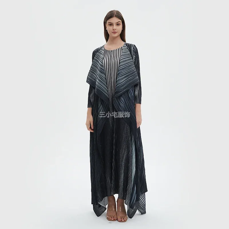 ALSEY Pleated Fashion Skirt Set Slim Dress + Loose Large Size Coat Women Two Piece Middle East Style Set 2024 Summer New