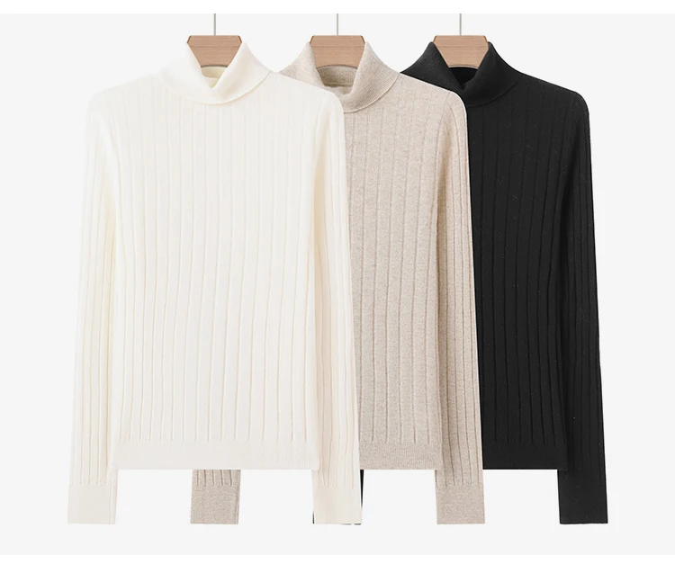 BY3521239 Luxuriöser Damen-Kaschmir-Rollkragenpullover, weicher, gerippter, schmal geschnittener Pullover, Winter-Strickware mit hohem Kragen – Detail 22