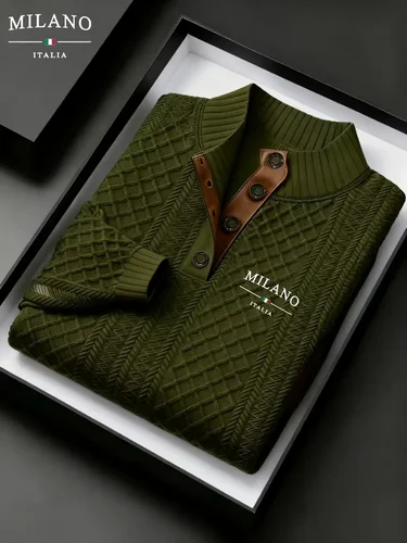 Imagen 2 del producto Suéter de punto con cuello levantado para hombre, Jersey informal de cuello redondo con estampado completo, a la moda, para otoño e invierno