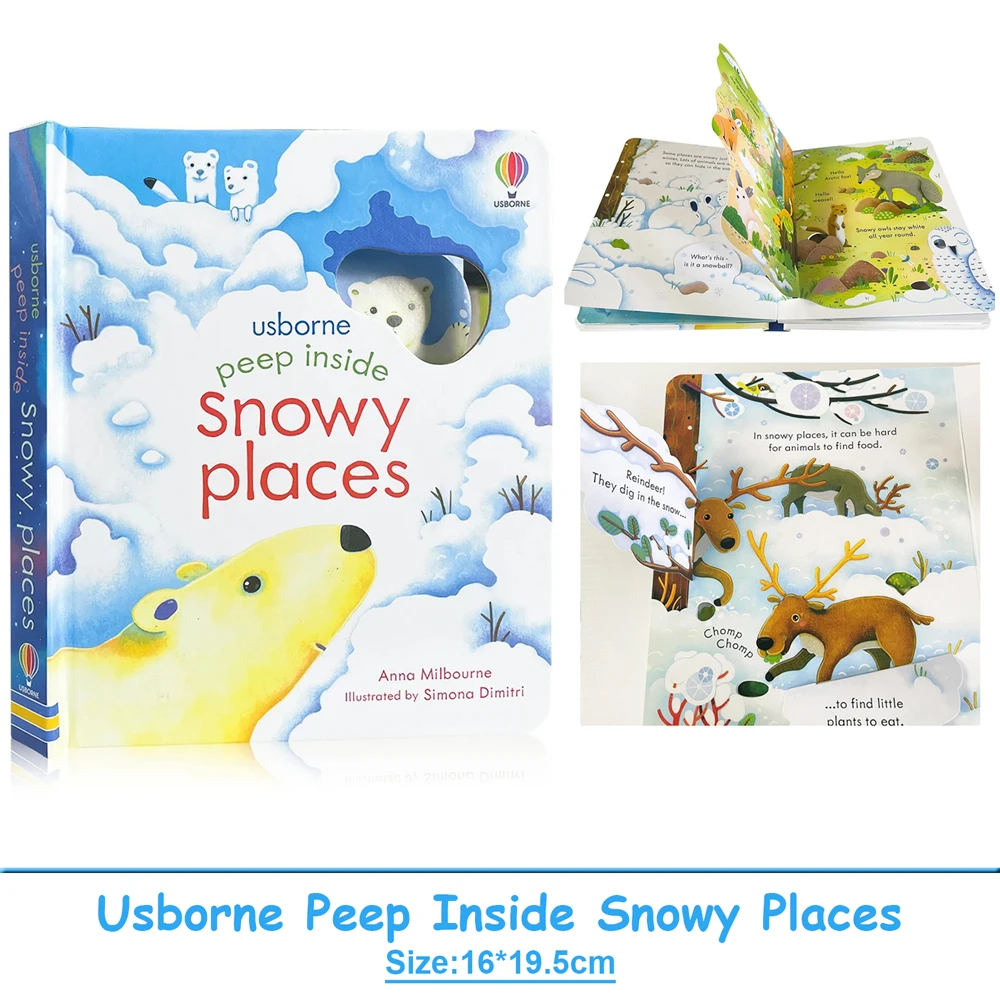 

Usborne Peep Inside Snowy Places English Books Montessori Educational Parent-child Interaction Picture Book for Kids Baby