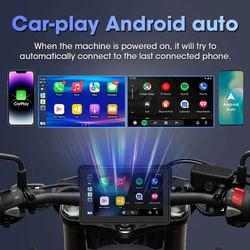 Imagen 2 del producto Carplay DVR portátil para motocicleta de 7 "", compatible con navegación GPS 4K + 1080P, pantalla impermeable IPX7 para CarPlay inalámbrico Android Auto
