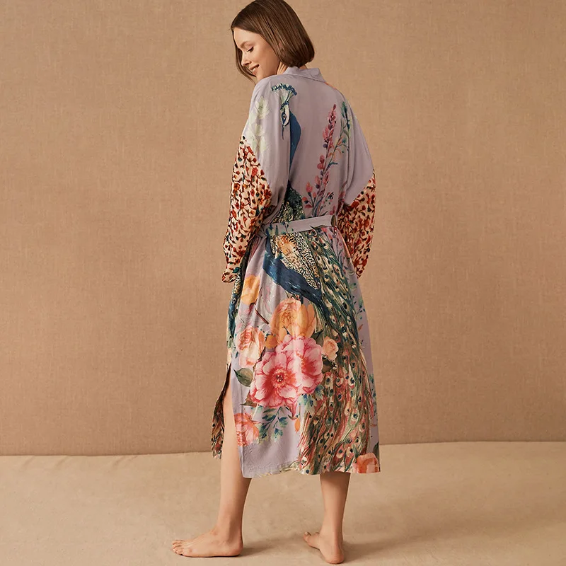 Kimono da spiaggia per donna Costume da bagno stampato pavone Copricostume Abiti avvolgenti con cintura automatica Costumi da bagno da mare Abbigliamento da spiaggia