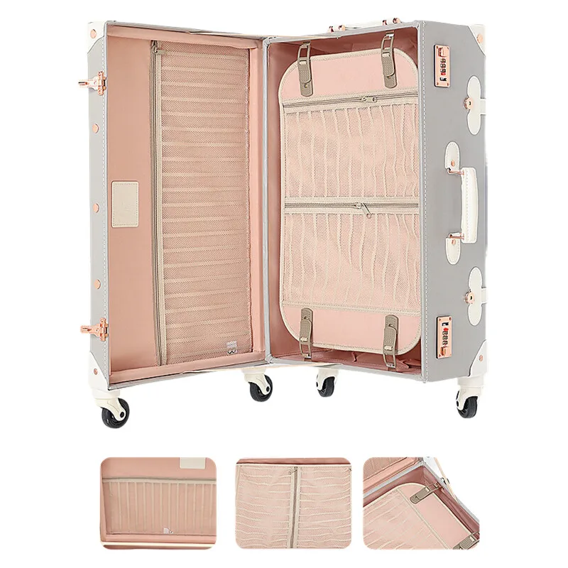 レザーローリング荷物セットスピナー女性ヴィンテージスタイルスーツケース旅行用