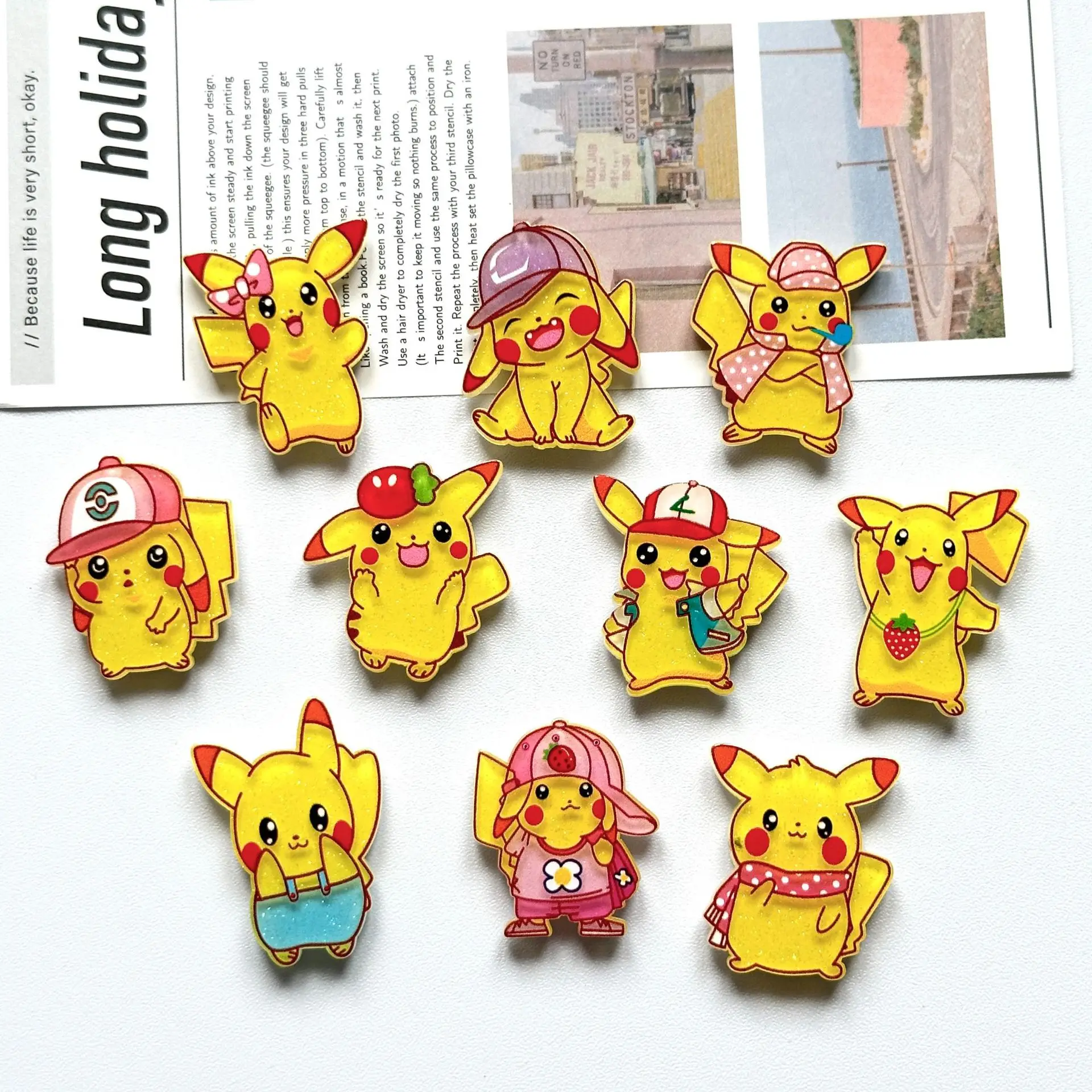 Cartoon Cute Yellow Pikachu Acrylic Color Printing Hairclip Hair Accessories Patch Refrigerator Accessories