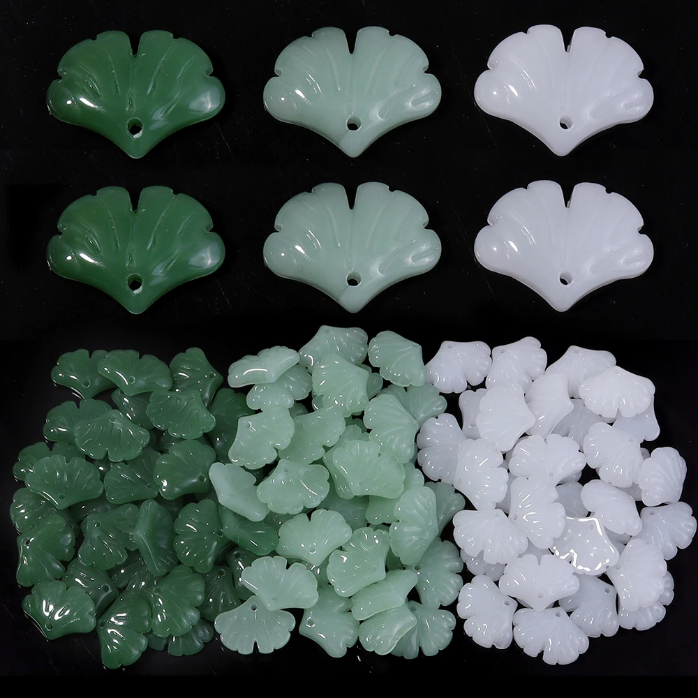 

30/60Pcs Lampwork Pendant Beads Green Color Small Ginkgo Leaf Glass Pendant For DIY Jewelry Making Earrings Necklace Accessories